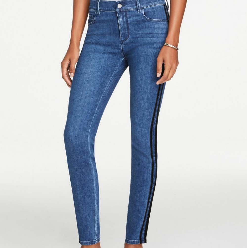 Ann Taylor Striped Velvet Skinny Jeans
